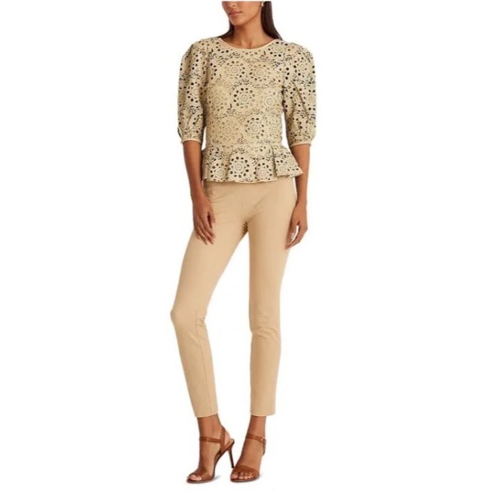 L.Ralph Lauren 100% Lambskin Leather Laser Cut Peplum Top, NWT, Size 16 - Picture 4 of 13